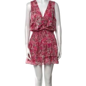 Ramy Brook Pink Camouflage-Print V-Neck Tiered Mini Dress